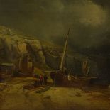 William Shayer, oil on board, beached fishing boat, signed and dated 1840, 12" x 17", original frame