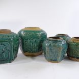 A group of Chinese turquoise glaze ceramic jars, largest height 13cm (5)