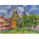 Maureen Connett, watercolour, oast houses, 9" x 12", framed