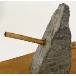 John Loveridge, stone and wood abstract sculpture on oak base, signed on the base, length 12",