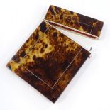A Victorian tortoiseshell and silver inlaid card case, height 10cm