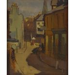 Mid-20th century oil on board, street scene, unsigned, 10.5" x 8.5", framed