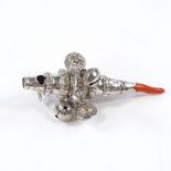 A Victorian silver and coral baby's rattle/whistle, hallmarks Birmingham 1872, length 9cm