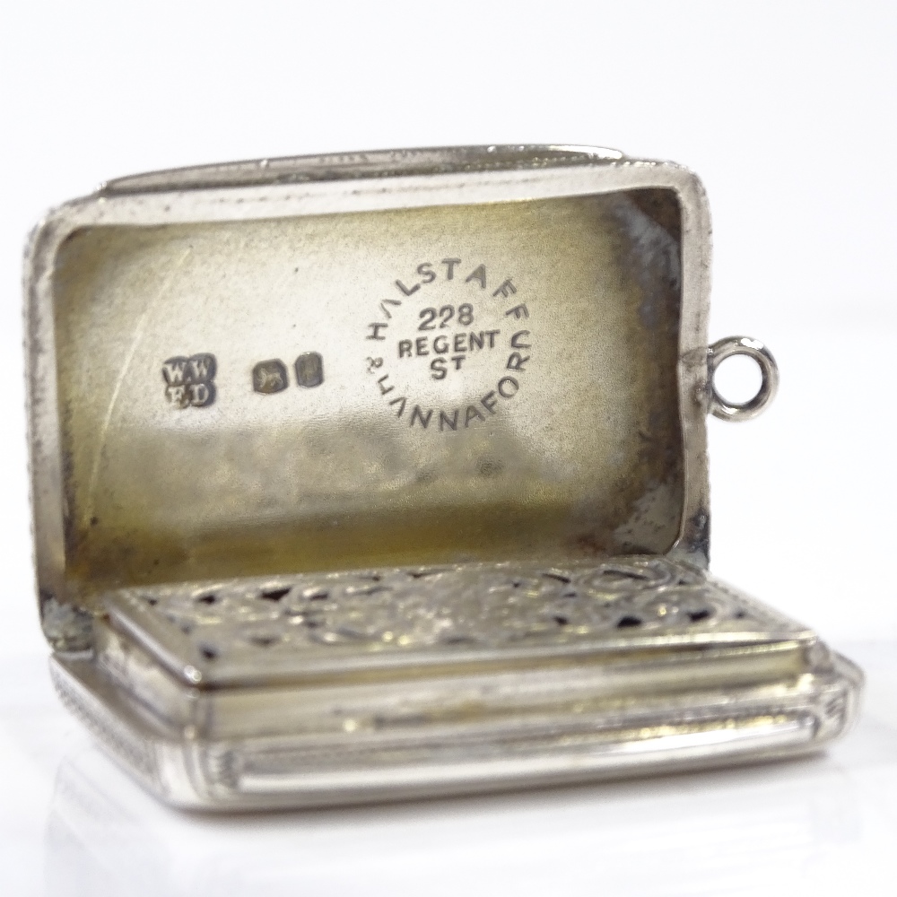 A Victorian rectangular silver vinaigrette, with engine turned decoration, by Wright & Davies, - Image 3 of 3