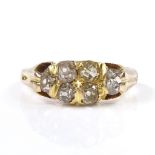 An Antique unmarked gold 6-stone diamond ring, unmarked settings test as 18ct gold, setting height
