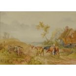Bernard Foster, watercolour, milking time, signed, 10" x 14", framed