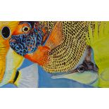 Clive Fredriksson, oil on canvas, tropical fish, 16" x 60", unframed