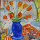 Richard Tiffin, oil on board, the blue vase, 18" x 18", framed