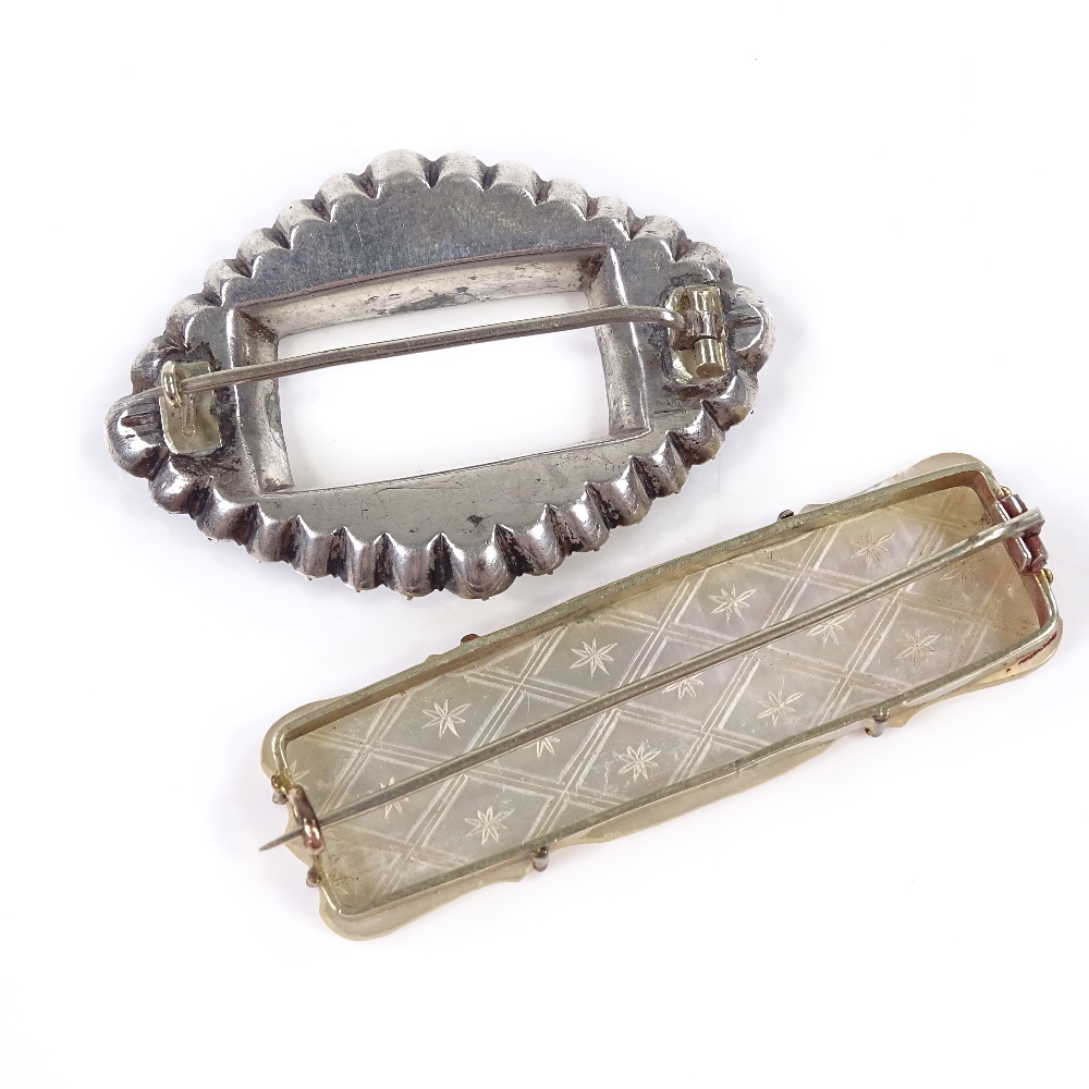 A Georgian unmarked silver gold and paste buckle design brooch, together with a mother-of-pearl - Image 5 of 5