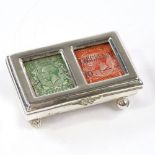 A late Victorian silver double postage stamp box, by Grey & Co, hallmarks Birmingham 1898, length