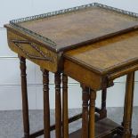 A 19th century nest of 3 pollard oak occasional tables, with brass galleried top, width 2'