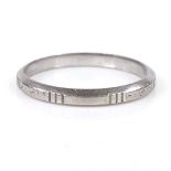 A platinum wedding band ring, band width 2mm, size K, 2.2g