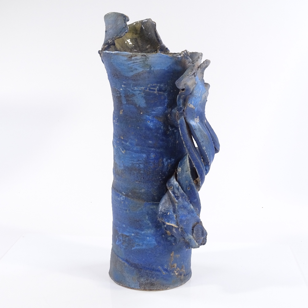 Colin Pearson (British 1923 - 2007), large blue spiral-handled jug with torn rim, maker's marks, - Image 2 of 3