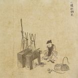 A set of 6 Oriental woodblock prints, studies of tradesmen, late 19th/early 20th century, 8.5" x 8.