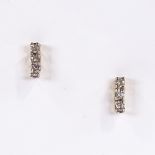 A pair of 14ct gold 3-stone diamond trio drop earrings, with stud fitting, height excluding