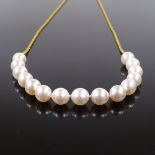 A 9ct gold cultured pearl necklace, pearl diameter 8.8mm, necklace length 70cm, 17g