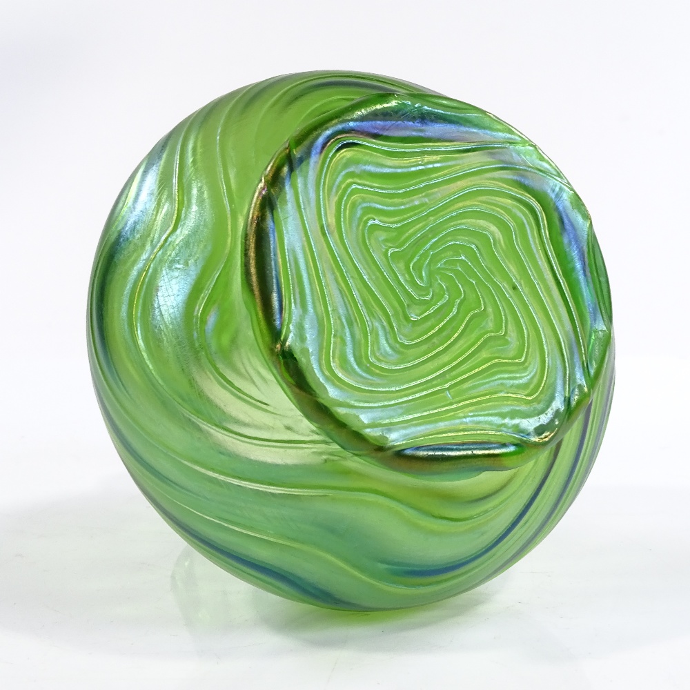 Loetz iridescent green ribbed glass vase, height 12cm - Image 2 of 3