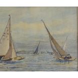 E W Holland, watercolour, racing yachts, 9.5" x 14", and William Shields, watercolour, St Michael'