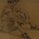 Fortunino Matania (1881 - 1963), charcoal drawing, seated girl, signed with monogram, 14" x 9",