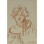 Circle of William Russell Flint (1880 - 1969), red chalk drawing, gypsy girl, signed, 9.5" x 6.