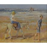 Pauline Brown, oil on board, donkey ride, signed, 10" x 12", framed