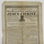 17th century printed sheet, a copy of a letter written by our blessed Lord and saviour Jesus Christ,