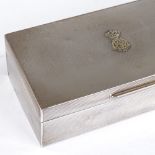 An Asprey & Co Ltd rectangular silver cigarette box, presented by the Officers 11th Hussars, with