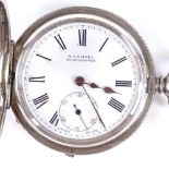 A silver-cased half hunter key-wind pocket watch, by H Samuel of Manchester, Roman numeral hour