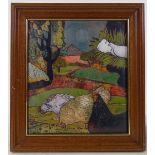 Beryl Turpin, 2 enamel paintings on copper, farm scenes, largest 10" x 10", framed (2)