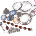 Assorted silver and stone set jewellery, including hinged bangle, Wedgwood pendant etc