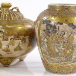 A pair of Japanese Satsuma porcelain pot pourri pots and covers, with painted and gilded decoration,