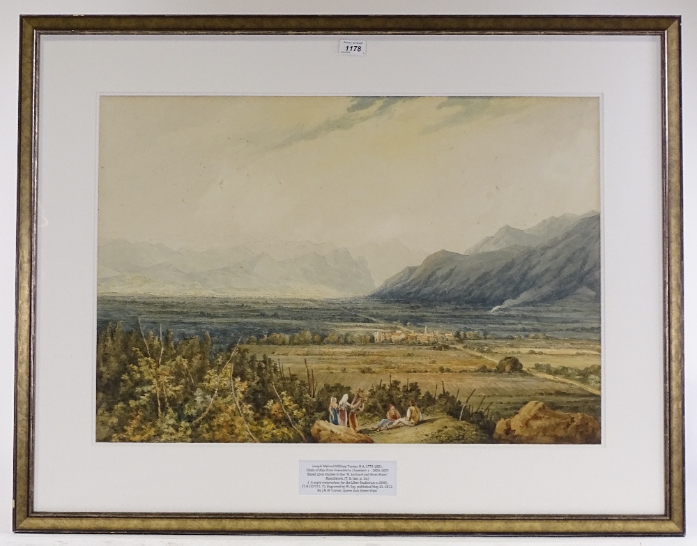 Attributed to JMW Turner RA (1775 - 1851), large watercolour, chain of Alps from Grenoble to - Image 2 of 7