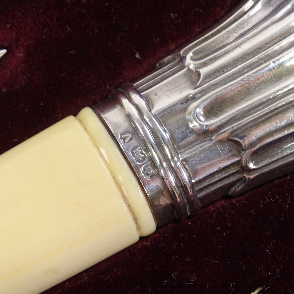 A good quality Victorian 5-piece ivory and silver-handled carving set, by Harrison Brothers and - Image 3 of 5