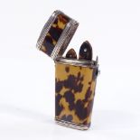 A Victorian tortoiseshell etui with unmarked silver-banded mounts, length 7cm