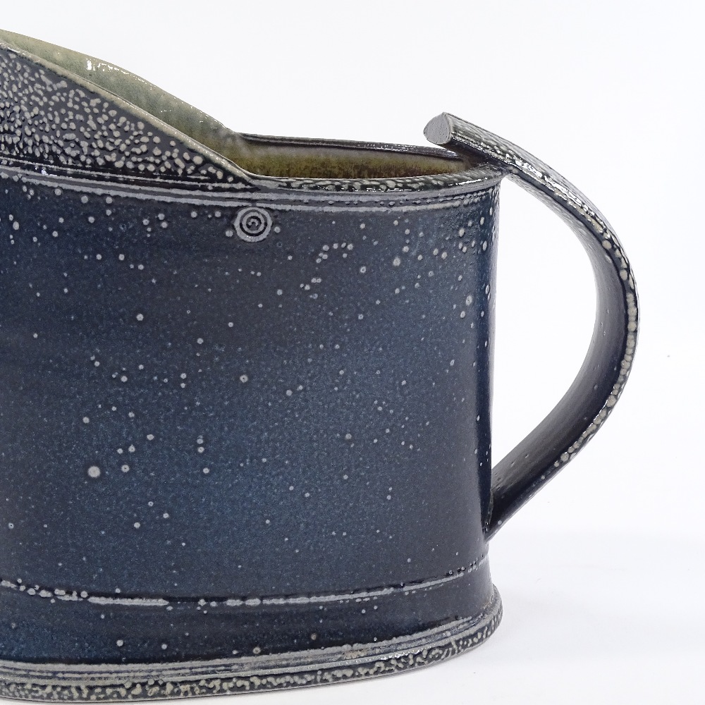 Walter Keeler (British born 1942), salt and ash glaze elongated jug, impressed maker's mark,