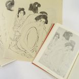 Hashiguchi Goyo (1880 - 1921), folder of female nude prints, and a rare book published in Japan