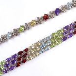 2 silver and gemstone set bracelets, each length 20cm (2)