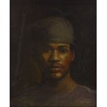 Mark Metcalf, oil on board, portrait of a man, inscribed verso with date 1985, 10" x 8.5", framed