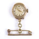 A lady's 9ct gold lapel brooch watch, by Peertone, case width 16mm, on 9ct fitting, working order,