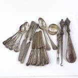 Various silver cutlery, including King's pattern teaspoons, silver-handled knives etc