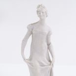 A sevres unglazed bisque porcelain figure of a lady, height 14cm, in original fitted leather box