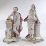 A pair of 19th century Derby porcelain figures of Shakespeare and Milton, height 29cm