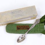 A Tiffany & Co New York City sterling silver souvenir teaspoon, length 11cm, with original dust case