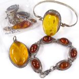 Assorted silver and amber jewellery, including bangle, earrings etc
