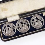 A set of 6 late Victorian cast and pierced silver buttons, hallmarks Birmingham 1900, diameter 27mm,
