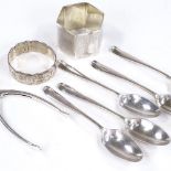Various silverware, including silver wishbone sugar tongs, by Goldsmiths & Silversmiths Co Ltd,