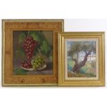 Gerald Norden, 2 oils on board, still life grapes, 12" x 12", and Italian village, framed (2)