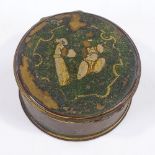 An 18th/19th century chinoiserie gilded and lacquered box, with gilt-metal mounts, diameter 7cm