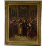 19th century oil on canvas, historical interior scene, unsigned, 32" x 25", framed