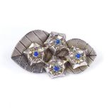 A Vintage silver and lapis stylised leaf brooch, maker's marks JB, hallmarks London 1968, length